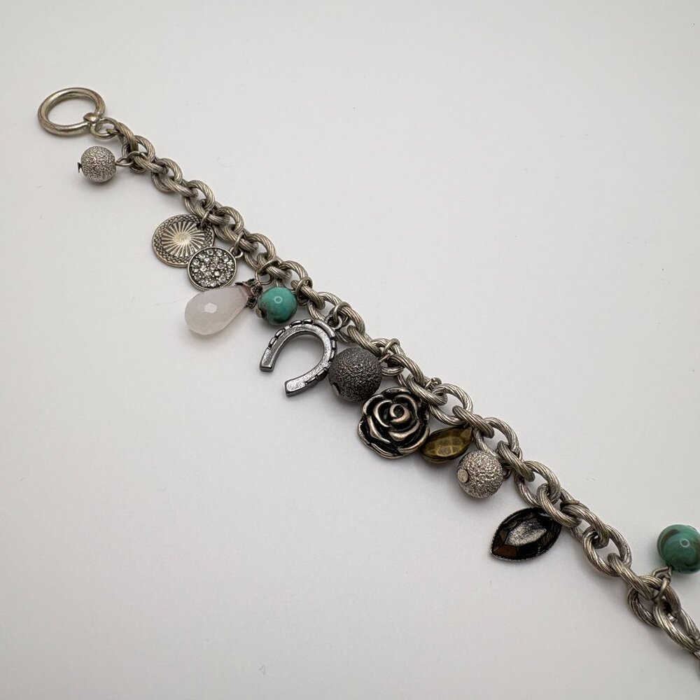 American Eagle Charm Bracelet Horseshoe Flower Charms Silver Tone Live Your Life - Picture 4 of 7
